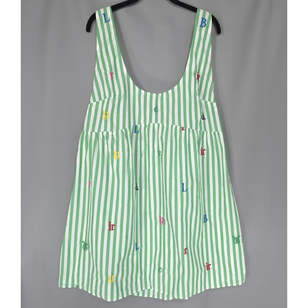 ANTHROPOLOGIE LYREBIRD Women's MEDIUM New Sleep Dress Embroidered Stripe Green